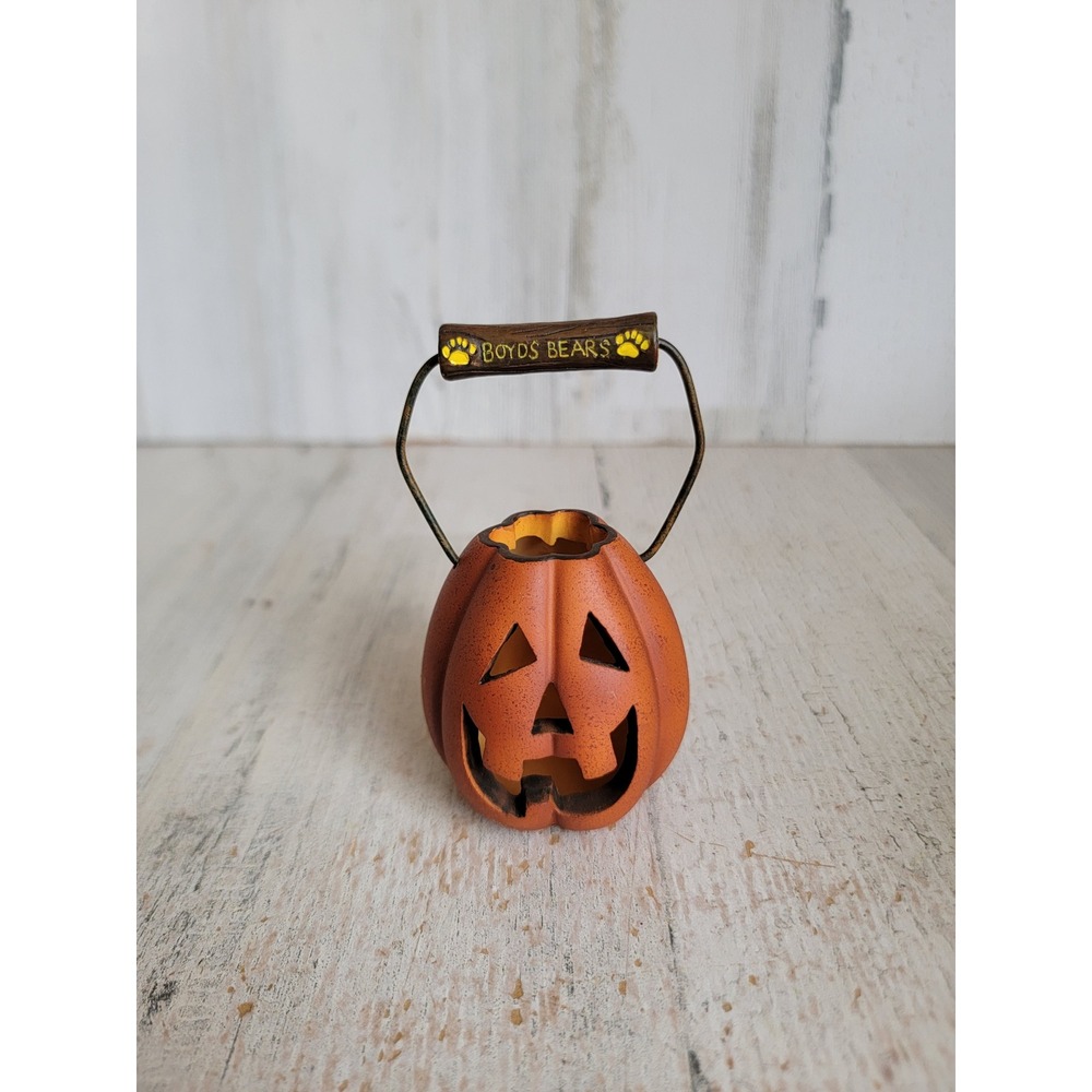 Boyds bear unique Halloween Mini pumpkin jack-o'-lantern basket home figure
